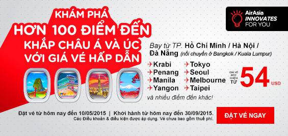 Vé máy bay giá rẻ - Air Asia siêu khuyến mãi hơn 100 điểm đến!